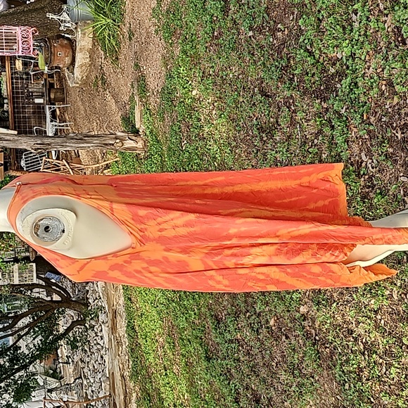 CUTE SZ L BOAT HOUSE BEACH WEAR Rayon Spandex orange tie dye effect SUN DRESS - Picture 5 of 10